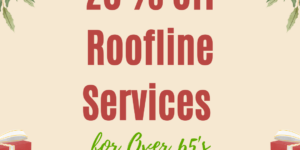 Ad for 20% off Roofline Services for over 65s with festive decoration and gifts.